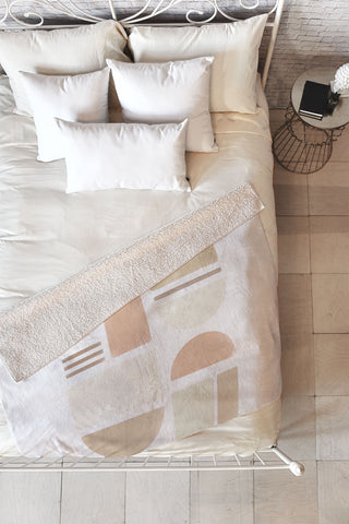 Bohomadic.Studio Geometric Shapes in Creme and Soft Pink Fleece Throw Blanket