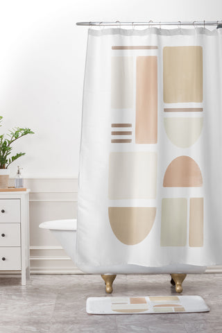 Bohomadic.Studio Geometric Shapes in Creme and Soft Pink Shower Curtain And Mat