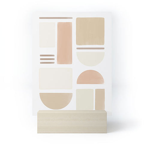 Bohomadic.Studio Geometric Shapes in Creme and Soft Pink Mini Art Print