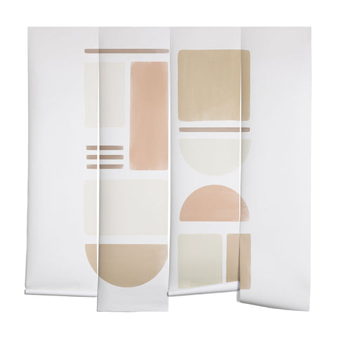 Bohomadic.Studio Geometric Shapes in Creme and Soft Pink Wall Mural