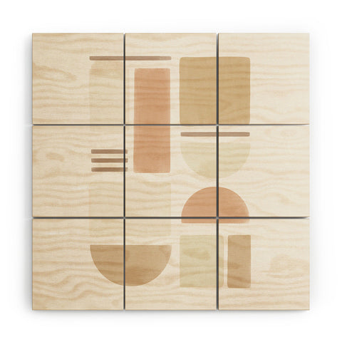 Bohomadic.Studio Geometric Shapes in Creme and Soft Pink Wood Wall Mural