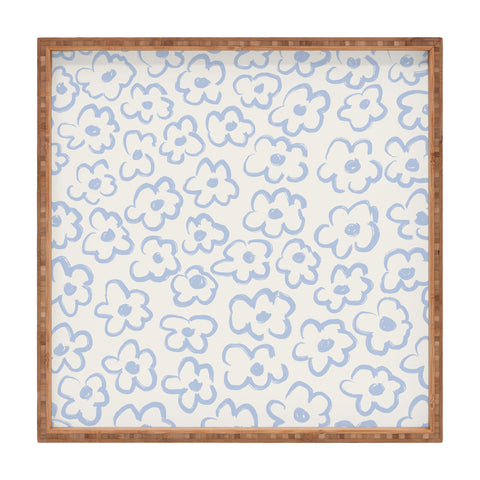 Bohomadic.Studio Light Blue Daisies Pattern Square Tray