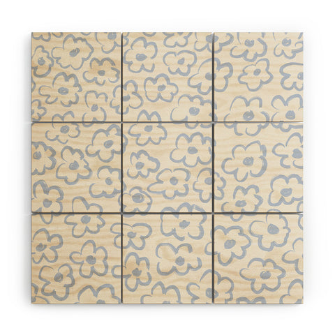 Bohomadic.Studio Light Blue Daisies Pattern Wood Wall Mural