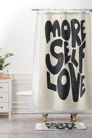Bohomadic.Studio Modern Self Love Art in Black Shower Curtain And Mat