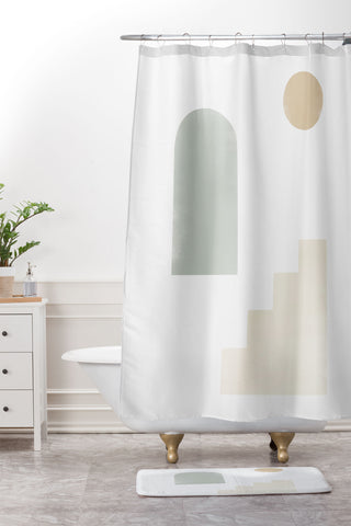 Bohomadic.Studio Sage Cyclades Linen Sun Shower Curtain And Mat