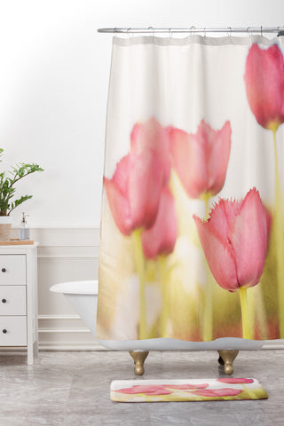 Bree Madden Pink Tulips Shower Curtain And Mat