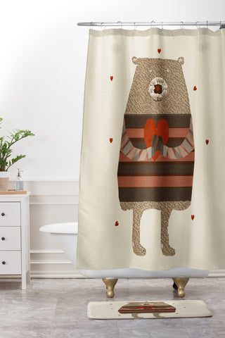 Brian Buckley bear heart Shower Curtain And Mat