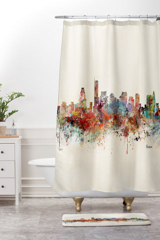 Brian Buckley Boston city watercolor Shower Curtain And Mat