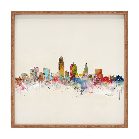 Brian Buckley cleveland ohio skyline Square Tray