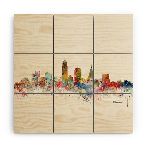 Brian Buckley cleveland ohio skyline Wood Wall Mural