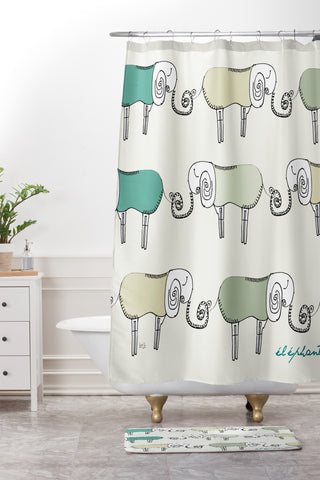 Brian Buckley Les Elephants Shower Curtain And Mat