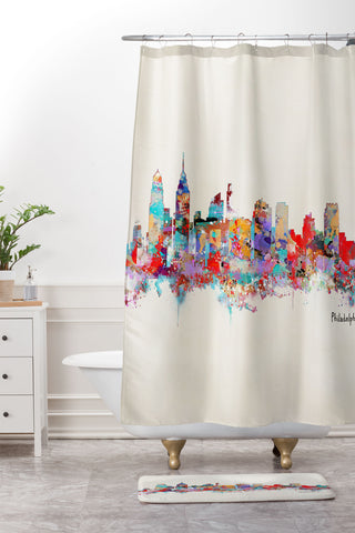 Brian Buckley philadelphia skyline Shower Curtain And Mat