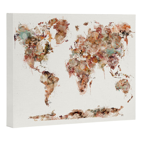 Brian Buckley world map watercolor Art Canvas