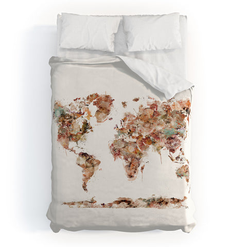 Brian Buckley world map watercolor Duvet Cover