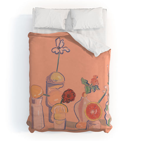 Britt Does Design Orange Vases Duvet Cover