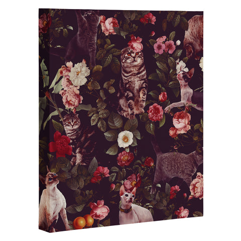 Burcu Korkmazyurek Cat and Floral Pattern Art Canvas
