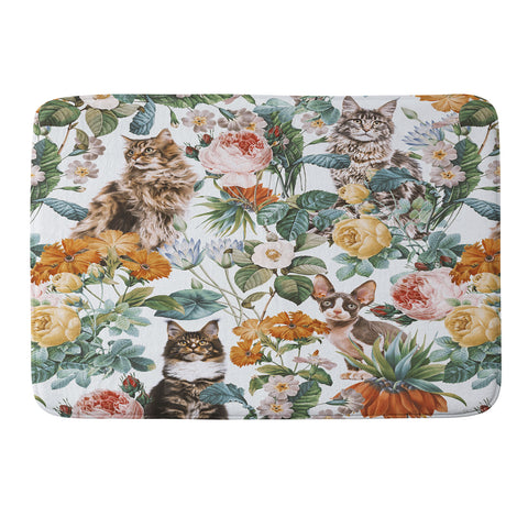 Burcu Korkmazyurek Cat and Floral Pattern III Memory Foam Bath Mat
