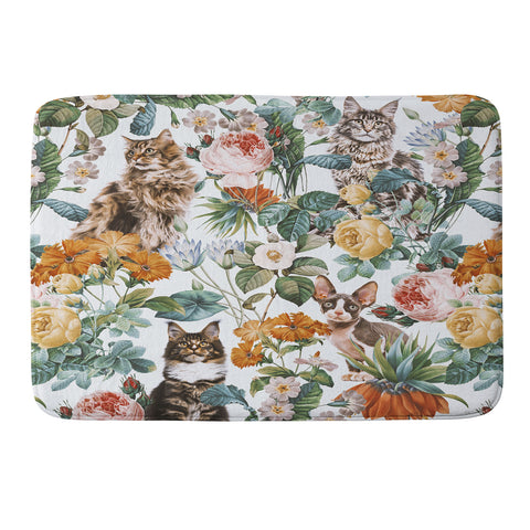 Burcu Korkmazyurek Cat and Floral Pattern III Memory Foam Bath Mat