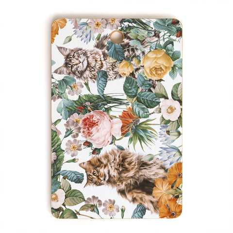 Burcu Korkmazyurek Cat and Floral Pattern III Cutting Board Rectangle