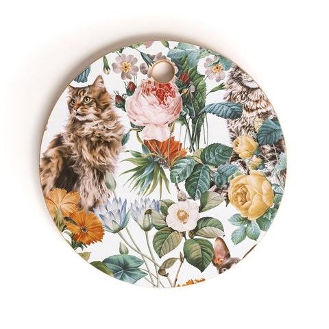 Burcu Korkmazyurek Cat and Floral Pattern III Cutting Board Round