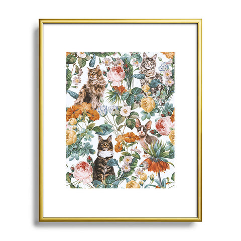 Burcu Korkmazyurek Cat and Floral Pattern III Metal Framed Art Print