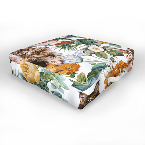 Burcu Korkmazyurek Cat and Floral Pattern III Outdoor Floor Cushion