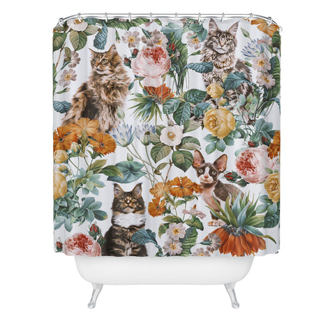 Burcu Korkmazyurek Cat and Floral Pattern III Shower Curtain