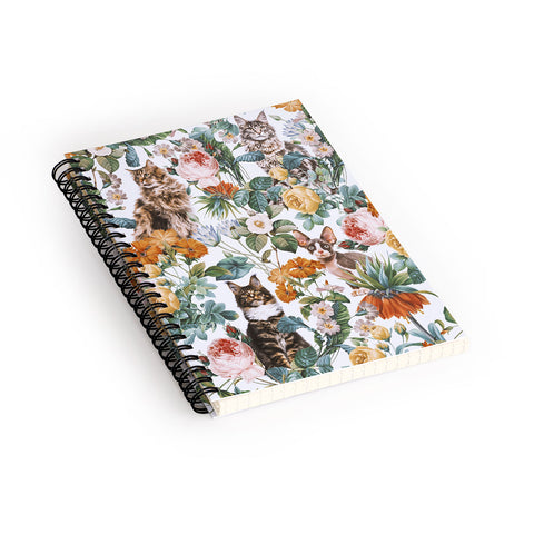 Burcu Korkmazyurek Cat and Floral Pattern III Spiral Notebook