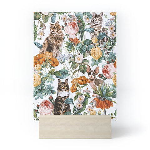 Burcu Korkmazyurek Cat and Floral Pattern III Mini Art Print