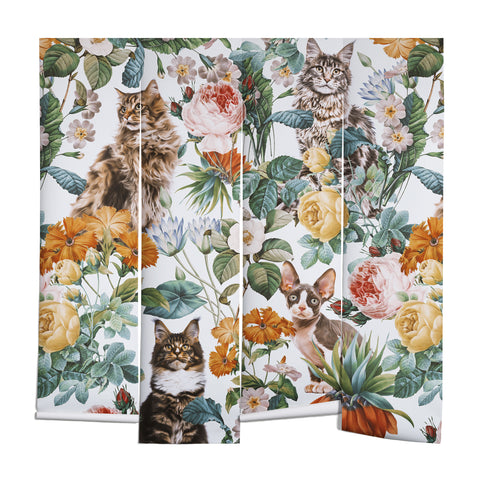 Burcu Korkmazyurek Cat and Floral Pattern III Wall Mural