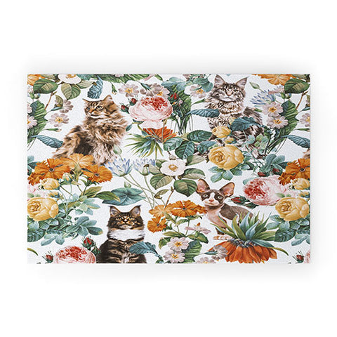 Burcu Korkmazyurek Cat and Floral Pattern III Welcome Mat