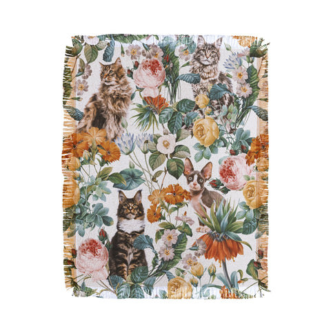 Burcu Korkmazyurek Cat and Floral Pattern III Throw Blanket