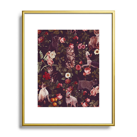 Burcu Korkmazyurek Cat and Floral Pattern Metal Framed Art Print