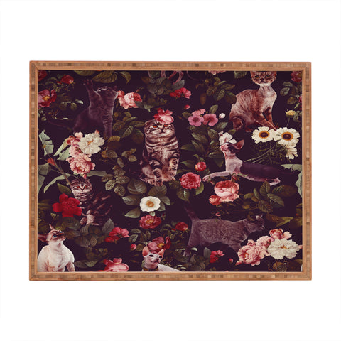 Burcu Korkmazyurek Cat and Floral Pattern Rectangular Tray