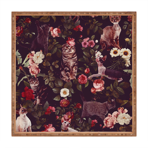 Burcu Korkmazyurek Cat and Floral Pattern Square Tray