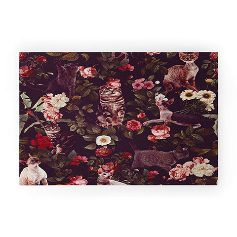 Burcu Korkmazyurek Cat and Floral Pattern Welcome Mat