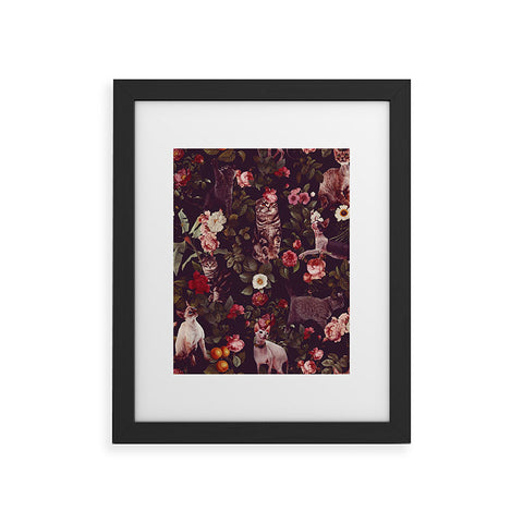 Burcu Korkmazyurek Cat and Floral Pattern Framed Art Print