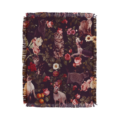 Burcu Korkmazyurek Cat and Floral Pattern Throw Blanket