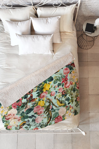 Burcu Korkmazyurek Floral and Birds III Fleece Throw Blanket