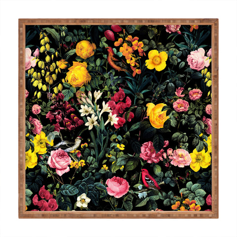 Burcu Korkmazyurek Floral and Birds Pattern Square Tray