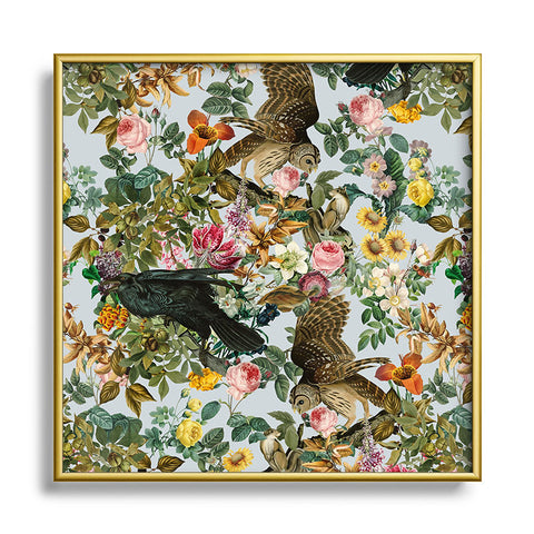 Burcu Korkmazyurek FLORAL AND BIRDS VI Metal Square Framed Art Print