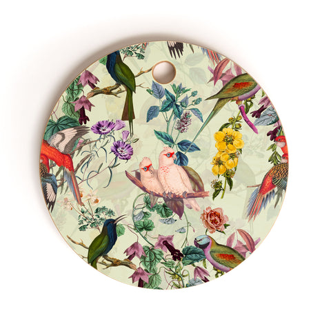Burcu Korkmazyurek Floral and Birds VIII Cutting Board Round