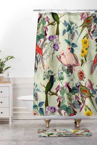Burcu Korkmazyurek Floral and Birds VIII Shower Curtain And Mat