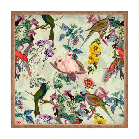 Burcu Korkmazyurek Floral and Birds VIII Square Tray