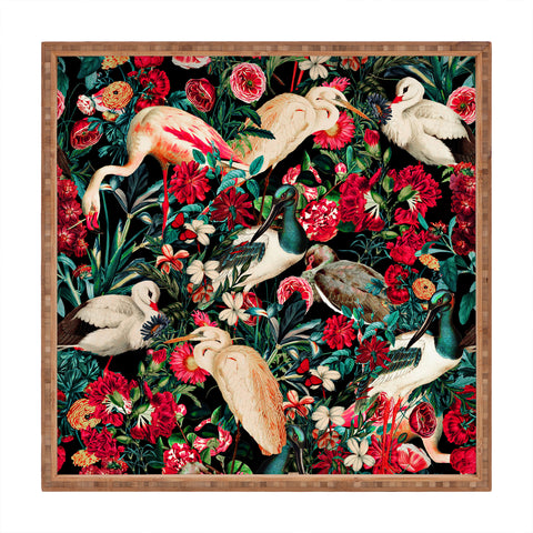 Burcu Korkmazyurek FLORAL AND BIRDS XIV Square Tray