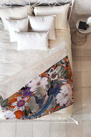 Burcu Korkmazyurek Floral and Birds XXVI Fleece Throw Blanket