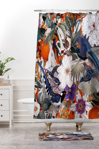 Burcu Korkmazyurek Floral and Birds XXVI Shower Curtain And Mat