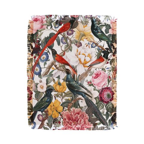 Burcu Korkmazyurek Floral and Birds XXXV Throw Blanket