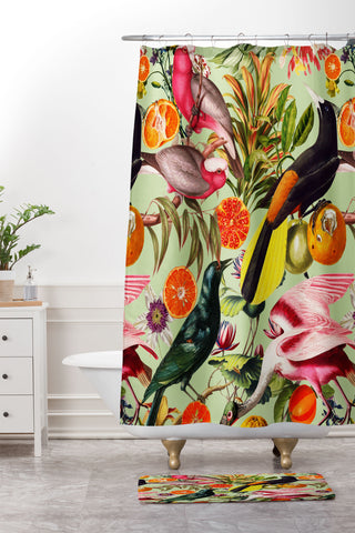 Burcu Korkmazyurek Floral and Birds XXXVII Shower Curtain And Mat