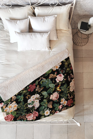Burcu Korkmazyurek Floral and Butterflies Fleece Throw Blanket